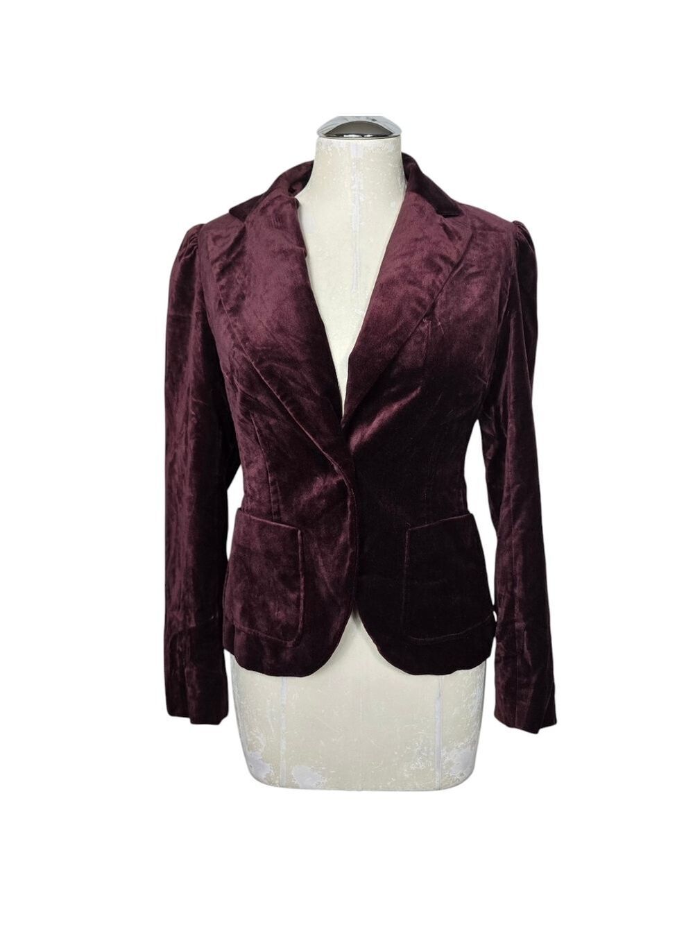 New York & Company Dark Red V Neck Blazer 2